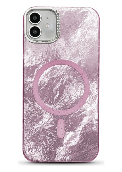 Apple iPhone 11 Uyumlu Kılıf Zebana Glow Taşlı Silikon Kılıf (Kablosuz Şarj) Lila