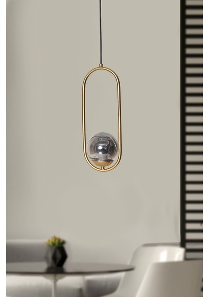 Şık Sarı Metal ve Füme Camlı Lüx Sarkıt Avize, Modern ve Zarif Tasarım