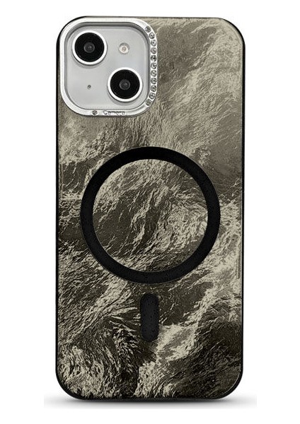 Apple iPhone 13 Uyumlu Kılıf Zebana Glow Taşlı Silikon Kılıf (Kablosuz Şarj) Siyah