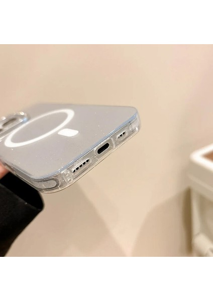 Apple iPhone 13 Uyumlu Kılıf Zebana Glow Taşlı Silikon Kılıf (Kablosuz Şarj) Gri indirimleri