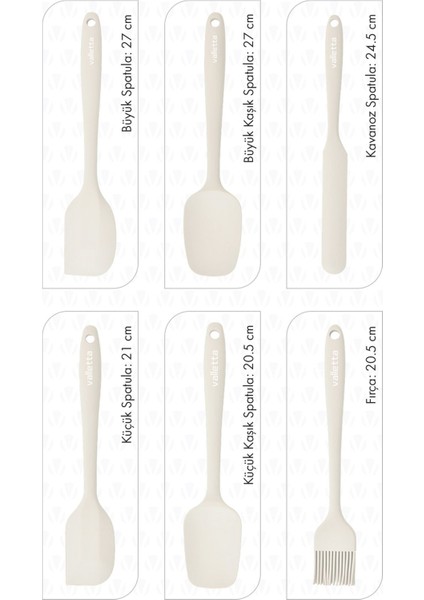 6'lı Bej Isıya Dayanıklı Yanmaz Silikon Spatula Seti modelleri