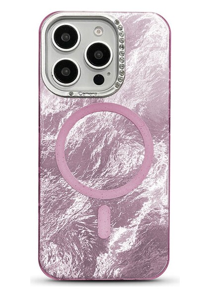 Apple iPhone 12 Pro Uyumlu Kılıf Zebana Glow Taşlı Silikon Kılıf (Kablosuz Şarj) Lila