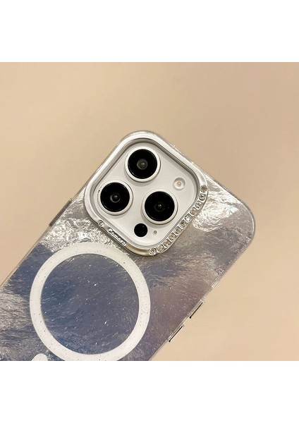 Apple iPhone 16E Uyumlu Kılıf Zebana Glow Taşlı Silikon Kılıf (Kablosuz Şarj) Gri modelleri