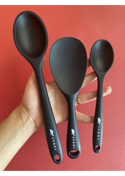 Silikon Uzun ve Kısa Derin Kaşıklar, 28 ve 22 Cm, Isıya Dayanıklı, Yapışmaz, Yanmaz