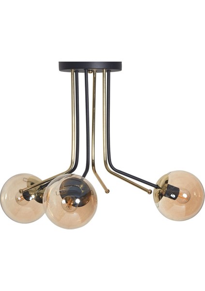 3'lü Altın ve Siyah Metal Gövde Bal Rengi Camlı Şık Avize fiyatları