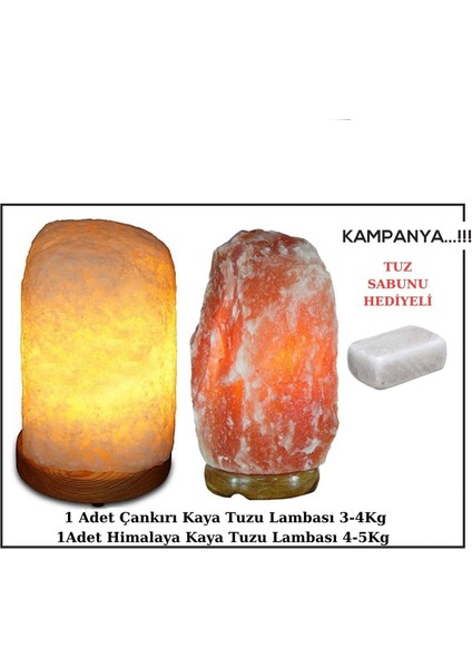 Iki Adet Himalaya ve Kristal Kaya Tuzu Lambası, Tuz Sabunu Hediye