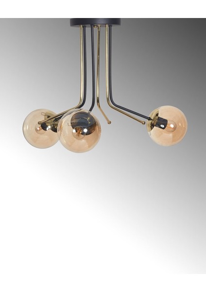 3'lü Altın ve Siyah Metal Gövde Bal Rengi Camlı Şık Avize modelleri