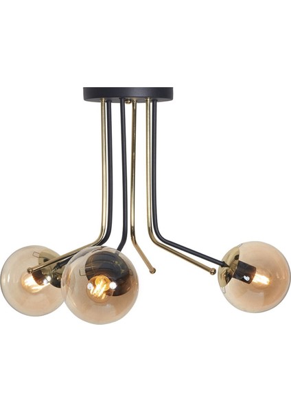3'lü Altın ve Siyah Metal Gövde Bal Rengi Camlı Şık Avize fırsatları