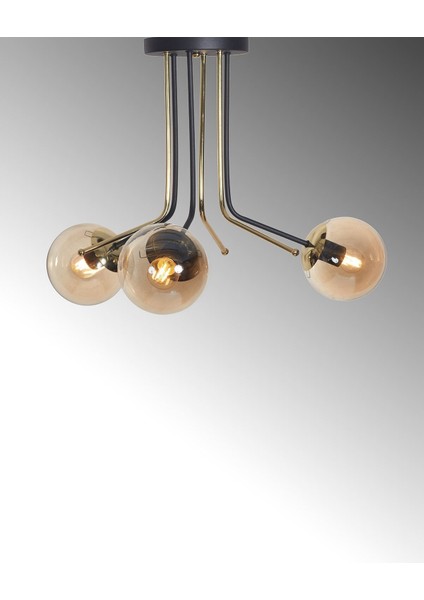 3'lü Altın ve Siyah Metal Gövde Bal Rengi Camlı Şık Avize indirimleri