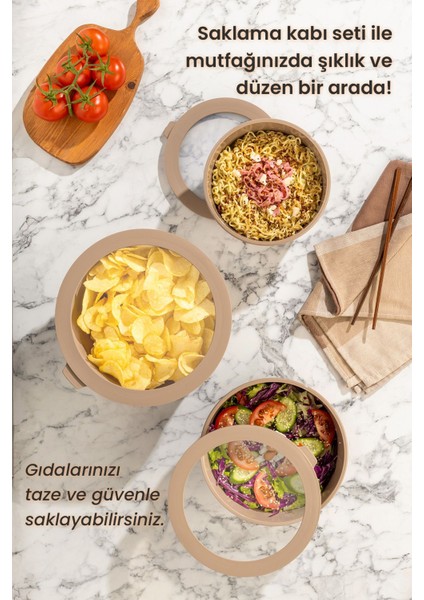 3'lü Saklama Kabı Seti, Mikrodalga ve Dondurucu Uyumlu, 1500-4500 ml Kahverengi modelleri
