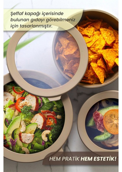 3'lü Saklama Kabı Seti, Mikrodalga ve Dondurucu Uyumlu, 1500-4500 ml Kahverengi fırsatları