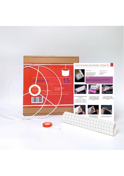 2 Adet Dıy Abajur & Aplik Başlığı Yapım Seti – 15 cm Silindir Şapka Kiti | Opak Beyaz Yapışkanlı Sert Pvc Panel + E27 Uyumlu Halka Seti | Kumaş ve Duvar Kağıdı ile Kişiselleştirilebilir | Kolay Montaj