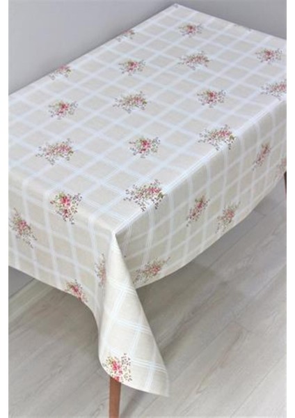 Elyaflı Pvc Muşamba Masa Örtüsü, Krem Çiçek Desenli, Silinebilir, Çok Renkli fırsatları