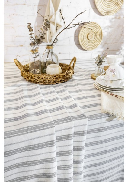 Şık Gri Çizgili Otantik Masa Örtüsü, Zarif ve Kullanışlı Ev Dekoru Ürünü modelleri