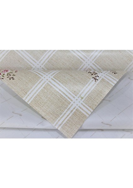 Elyaflı Pvc Muşamba Masa Örtüsü, Krem Çiçek Desenli, Silinebilir, Çok Renkli