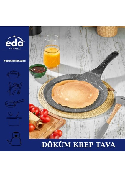 26 cm Döküm Krep Tava, Siyah, Dayanıklı ve Şık Mutfak Gereci