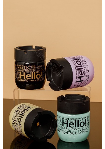 4'lü Hello Desenli Kokusuz Cam Küllük Seti, 425 Cc, Şık ve Zarif Tasarım