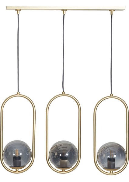 Modern 3'lü Sarı Metal ve Füme Camlı Şık Avize, Zarif Tasarım. fiyatları