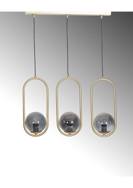 Modern 3'lü Sarı Metal ve Füme Camlı Şık Avize, Zarif Tasarım. modelleri