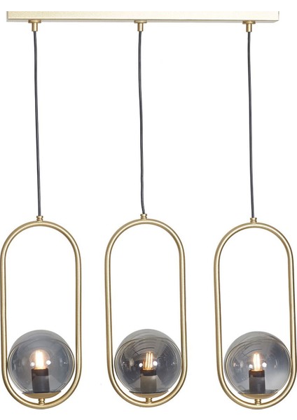 Modern 3'lü Sarı Metal ve Füme Camlı Şık Avize, Zarif Tasarım. fırsatları