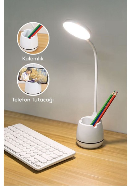 3 Renkli Şarjlı 24 LED Masa Lambası, Ayarlanabilir Parlaklık ve Tonu