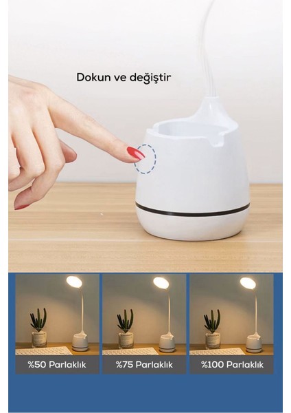 3 Renkli Şarjlı 24 LED Masa Lambası, Ayarlanabilir Parlaklık ve Tonu indirimleri