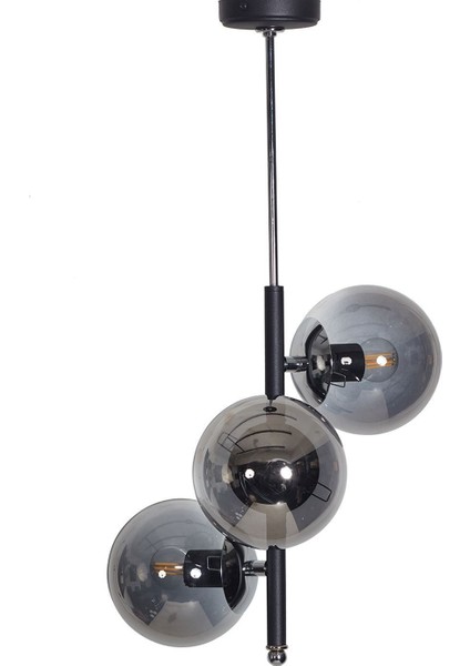 Şık 3'lü Siyah-Krom Metal Gövde Füme Camlı Modern Avize fiyatları