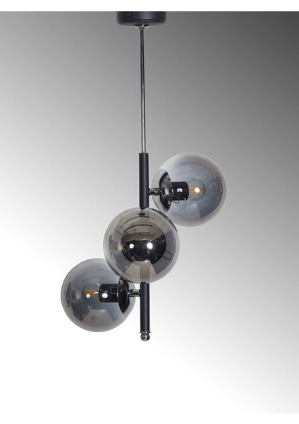 Şık 3'lü Siyah-Krom Metal Gövde Füme Camlı Modern Avize modelleri