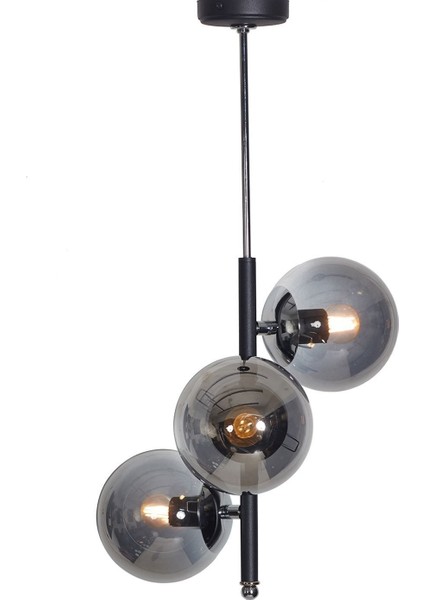 Şık 3'lü Siyah-Krom Metal Gövde Füme Camlı Modern Avize fırsatları