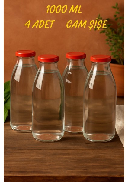 4 Adet 1 Litre Şeffaf Plastik Sürahi, Süt, Ayran, Su ve Meyve Suyu Şişesi fiyatları