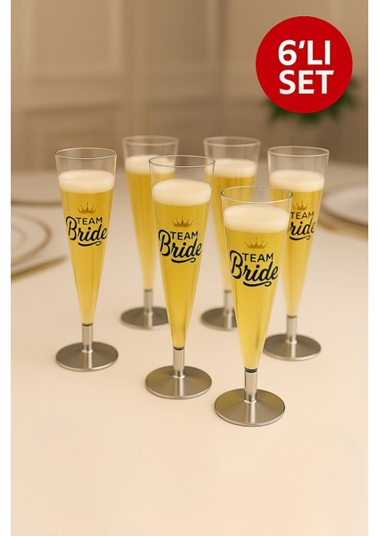 6'lı Gümüş Renkli Ayaklı Şampanya Kadeh Seti, Parti ve Kutlamalar Için Şık Tasarım
