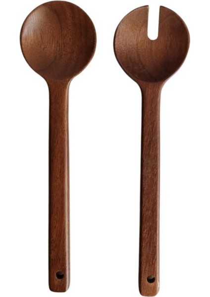 Sağlam Ahşap Akasya Salata Kaşığı, 2’li, Kahverengi, Dayanıklı ve Şık Tasarım