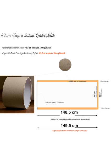 Dıy Abajur & Lambader Başlığı Yapım Seti – 47 cm Abajur Şapka Yapım Kiti | Opak Beyaz Kendinden Yapışkanlı Sert Pvc Panel + Halka Seti | Kumaş ve Duvar Kağıdı ile Kişiselleştirilebilir | Kolay Montaj