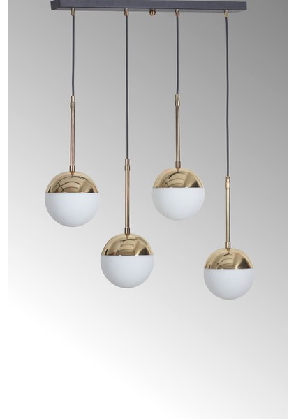 4'lü Altın ve Siyah Metal Avize, Şık Cam Detaylı Lüx Tasarım modelleri