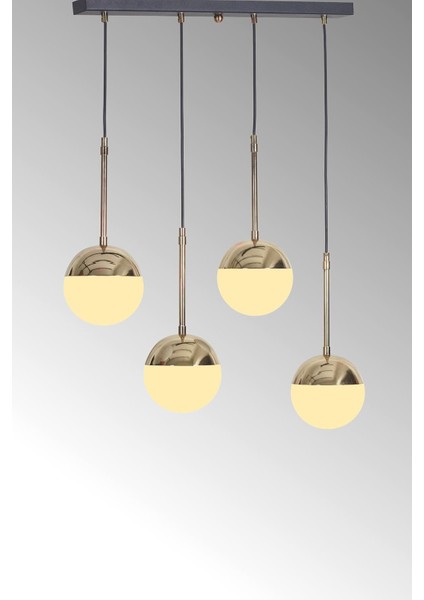 4'lü Altın ve Siyah Metal Avize, Şık Cam Detaylı Lüx Tasarım indirimleri