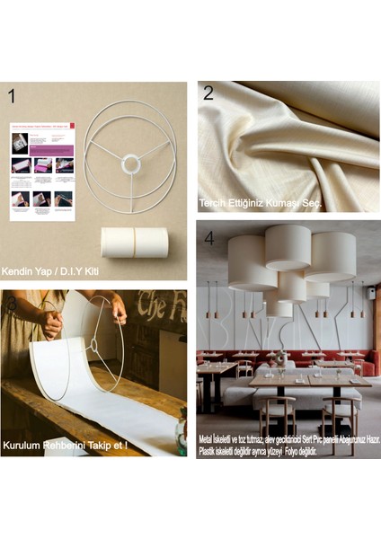 GOLD Abajur & Lambader Başlığı Yapım Seti – 25 cm | Gold Ayna Efektli Yapışkanlı Sert Pvc Panel + Halka Seti | Kumaş ile Kişiselleştirilebilir modelleri