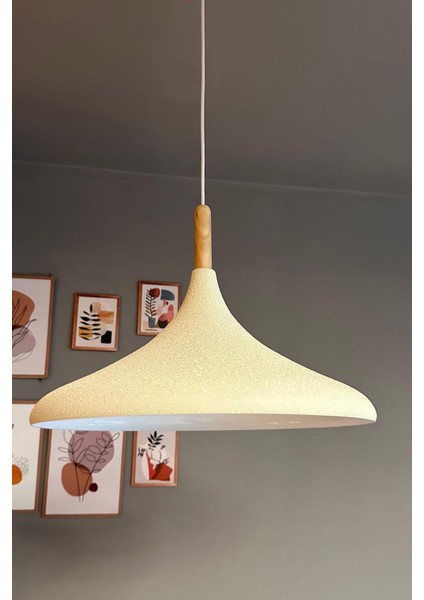 45 cm Çaplı Xl Dokulu Açık Krem Ahşap Sarkıt Avize, Restoran ve Mutfak Için Ideal