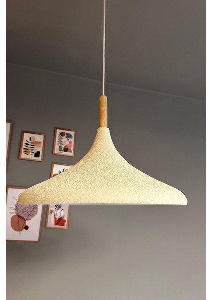 45 cm Çaplı Xl Dokulu Açık Krem Ahşap Sarkıt Avize, Restoran ve Mutfak Için Ideal modelleri