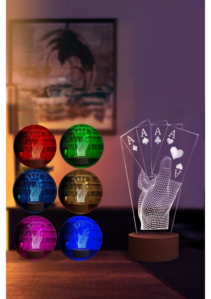 Renkli Poker Figürlü Dekoratif LED Masa Lambası, Ahşap Taban, 7 Işık Rengi fiyatları