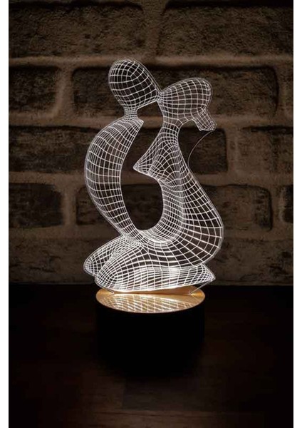 Sevgili Figürlü Renkli Dekoratif LED Masa Lambası, Ahşap Taban, 7 Işık Rengi