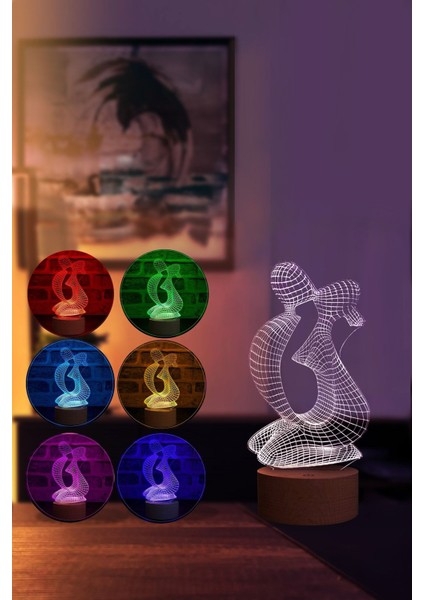 Sevgili Figürlü Renkli Dekoratif LED Masa Lambası, Ahşap Taban, 7 Işık Rengi fiyatları