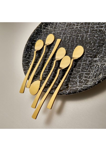 6'lı Paslanmaz Çelik Çay Kaşığı Seti, Altın Kaplama, Beyaz Renk