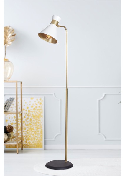 Şık Sarı-Beyaz Metal Gövdeli Yerden Aydınlatmalı Lamba