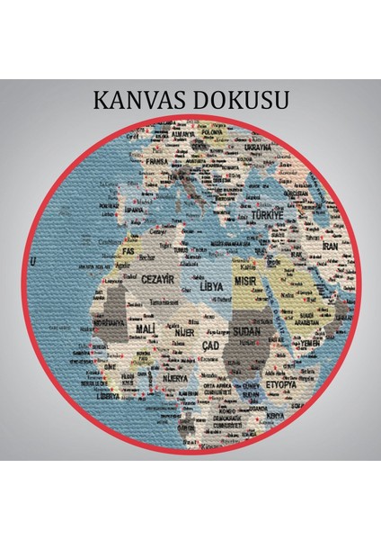 Canlı Renkli Detaylı Dünya Haritası Dekoratif Kanvas Tablo, Eğitici ve Şık Tasarım