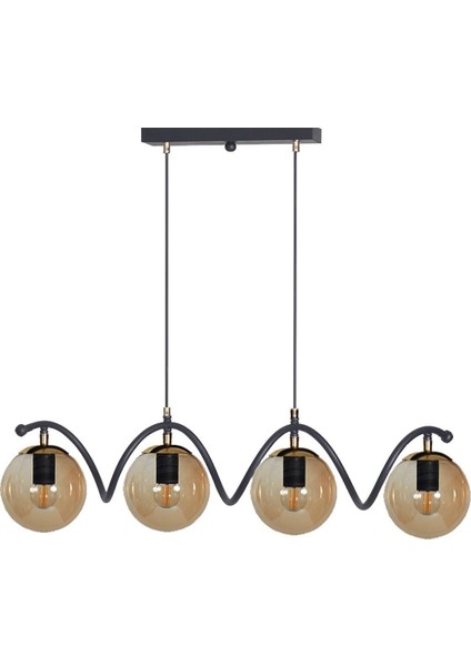 Şık 4'lü Siyah-Gold Bal Camlı Modern Avize, Lüks ve Zarif Tasarım fiyatları