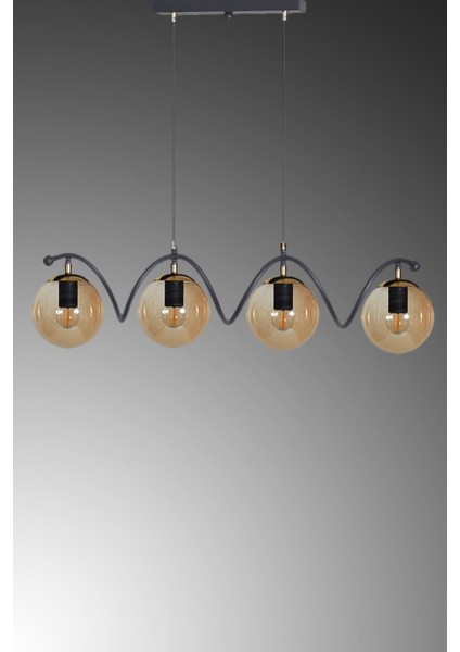 Şık 4'lü Siyah-Gold Bal Camlı Modern Avize, Lüks ve Zarif Tasarım modelleri