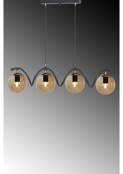 Şık 4'lü Siyah-Gold Bal Camlı Modern Avize, Lüks ve Zarif Tasarım fırsatları