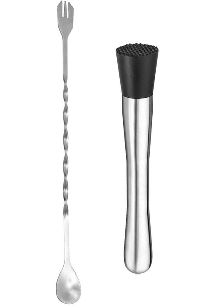 Çelik Kokteyl Seti, Kaşık ve Tokmak, Şık ve Dayanıklı Bar Takımı