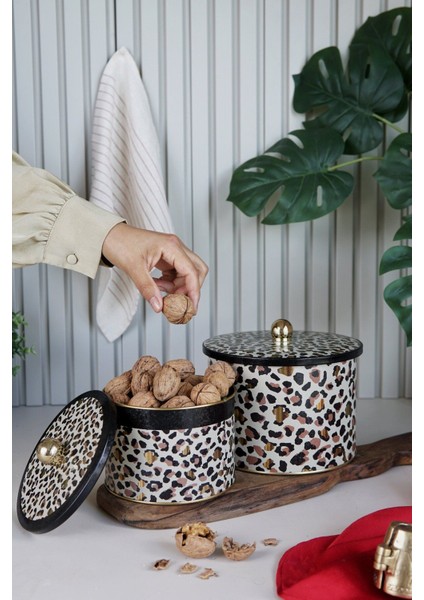 Desenli Metal Saklama Kabı Seti, 2'li, 1,3 ve 2,9 Litre, Dayanıklı ve Şık Tasarım