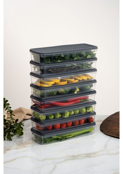 8'li Saklama Kabı Seti, Mikrodalga ve Dondurucu Uyumlu, Beyaz, Çok Renkli